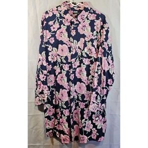 Ralph Lauren Shirt Dress Size XL Navy with Pink Flowers Button Up Preppy